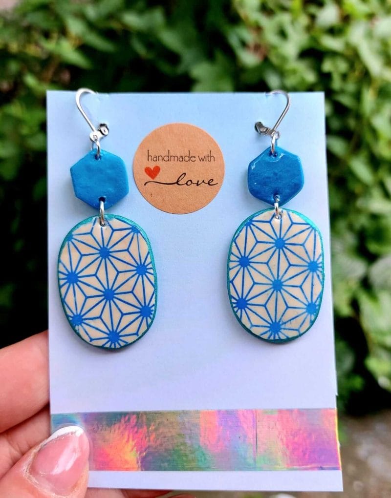 cercei model geometric albastru Eva Art Handmade