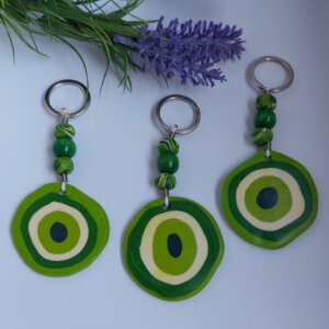 Breloc Handmade Ochi Protector Verde din Argilă Polimerică