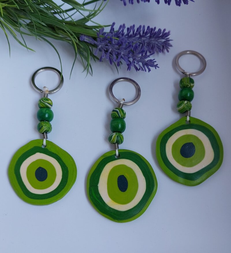 Breloc Handmade Ochi Protector Verde din Argilă Polimerică