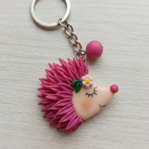 Breloc Handmade Arici Roz Vișiniu cu Floare