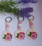 Breloc Handmade cu Trandafir Roz din Argilă Polimerică
