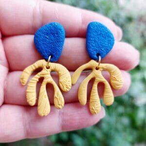 cercei handmade stil office forma deosebita albastru galben evamia handmade