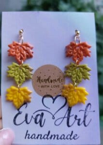 cercei lungi cu frunze in 3 culori colectia de toamna evamia handmade